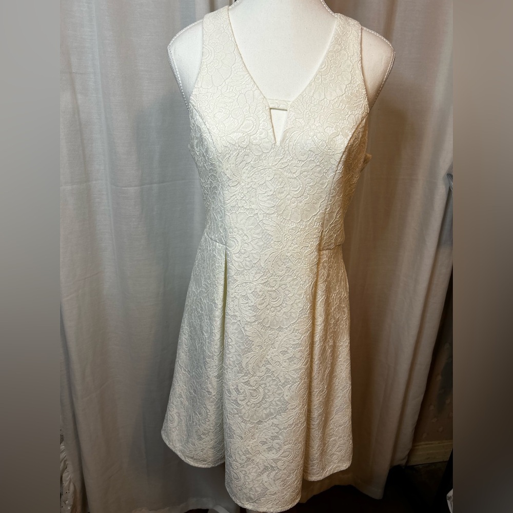 Ivory M Lace Sleeveless Fit & Flare Dress | V-Neck Party Cocktail Wedding Guest
